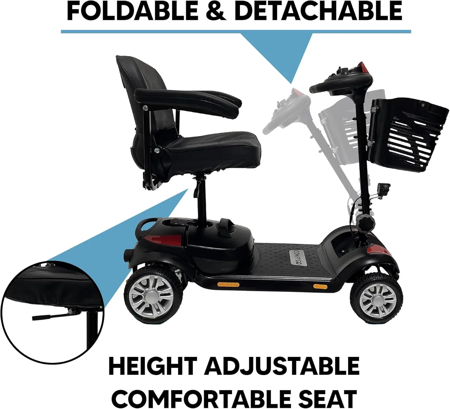 Electric Mobility Scooter Z-4 for Adults,Battery Powered Scooters for Seniors,350 lbs Weight Capacity, Red, Up to 30 Miles Battery Range