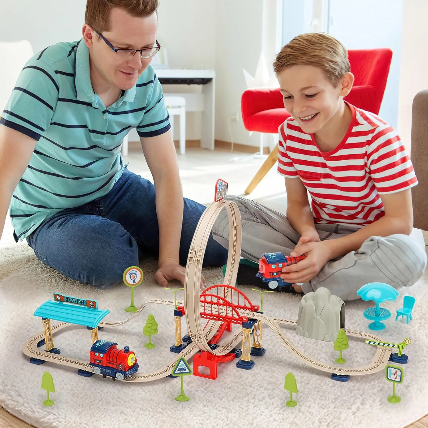 Electric Train Set for Toddlers 2-4, Kids Train Set with Sound, Christmas Loop Train Tracks Toy, Great Gift for Boys and Girls 3 4 5 6 7 Year Old