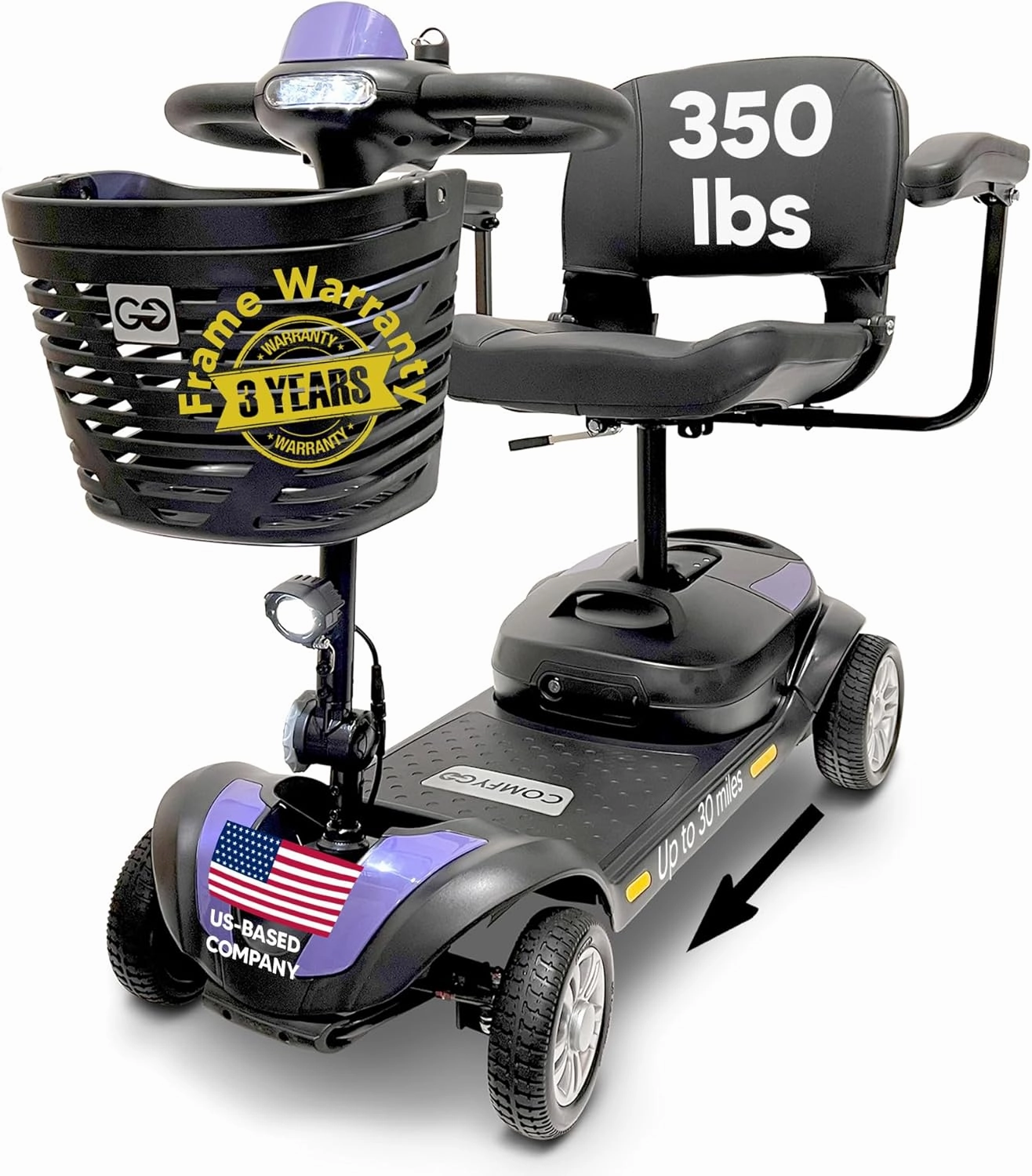 Electric Mobility Scooter Z-4 for Adults,Battery Powered Scooters for Seniors,350 lbs Weight Capacity, Purple, Up to 30 Miles Battery Range