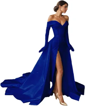 Elegant A-Line Off Shoulder Ivory Satin Wedding Party Gown Perfect Long Sleeve Court Train Formal Evening Gown 2025