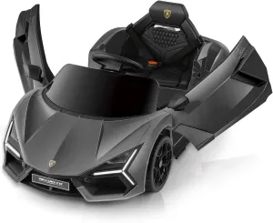 ELEMARA Lamborghini Car for Kids to Drive with Scissor Doors,Kids Car with Parent Remote,12V Electric Cars for Toddlers with Bluetooth,LED Light,MP3 Player and Wide Seat(Silver Gary)