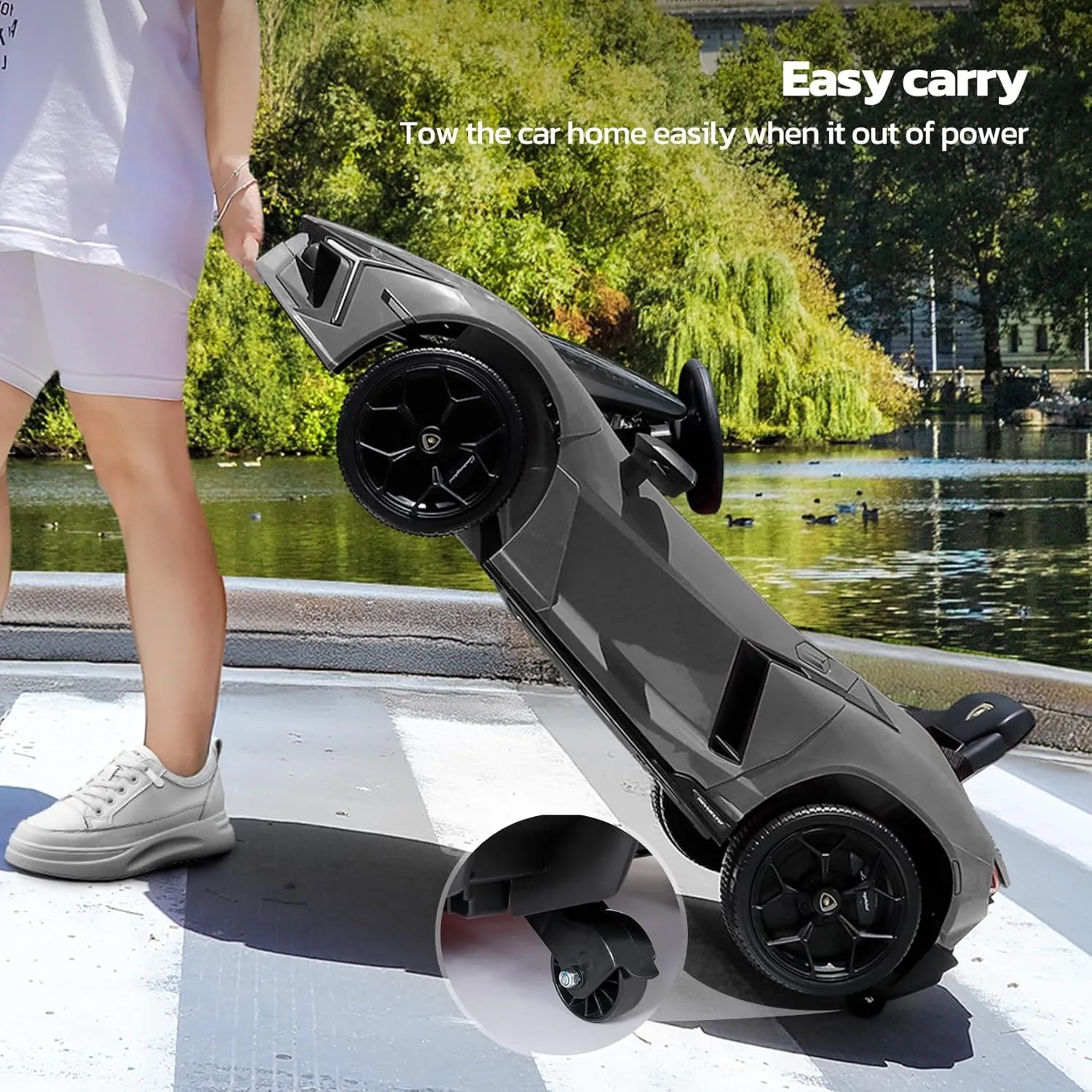 ELEMARA Lamborghini Car for Kids to Drive with Scissor Doors,Kids Car with Parent Remote,12V Electric Cars for Toddlers with Bluetooth,LED Light,MP3 Player and Wide Seat(Silver Gary)