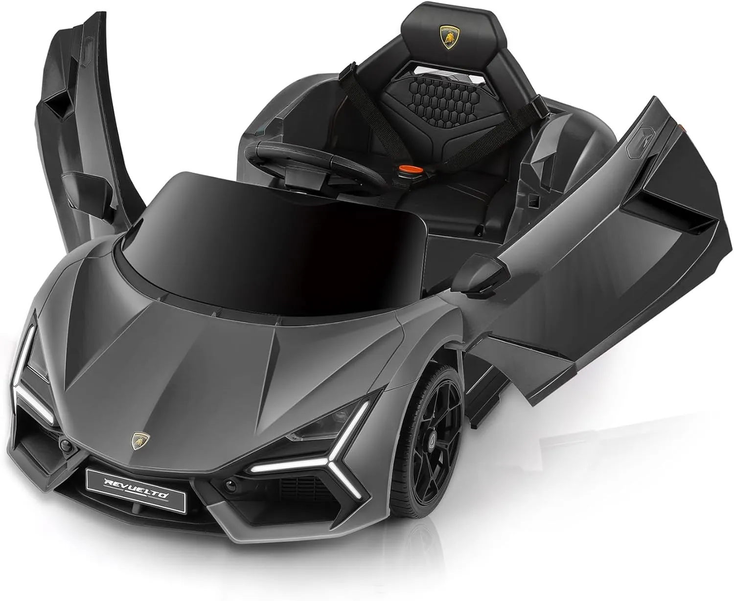 ELEMARA Lamborghini Car for Kids to Drive with Scissor Doors,Kids Car with Parent Remote,12V Electric Cars for Toddlers with Bluetooth,LED Light,MP3 Player and Wide Seat(Silver Gary)