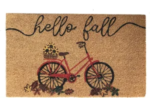 Elrene Home Fashions Farmhouse Living Coir Outdoor Doormat, Natural Entry Mat, Front Door Decor, 18" x 30", Hello Fall Bike