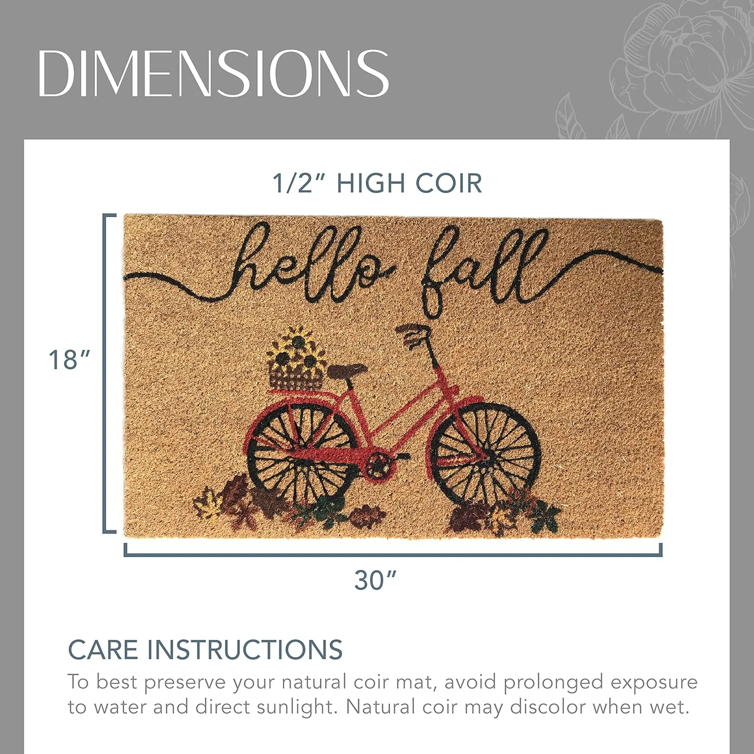 Elrene Home Fashions Farmhouse Living Coir Outdoor Doormat, Natural Entry Mat, Front Door Decor, 18" x 30", Hello Fall Bike