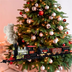 Enchanting Christmas Express Toy Train Battery Operated Locomotive Rail Set with Light, Smoke and Whistle - 20 Pieces Toy Train Set for Magical Holidays, Birthdays