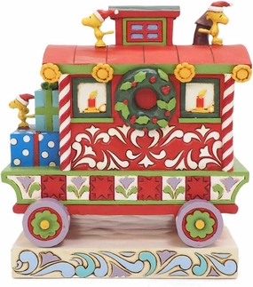 Enesco Jim Shore Peanuts Woodstock's Christmas Train Caboose Figurine, 4.75 Inch, Multicolor