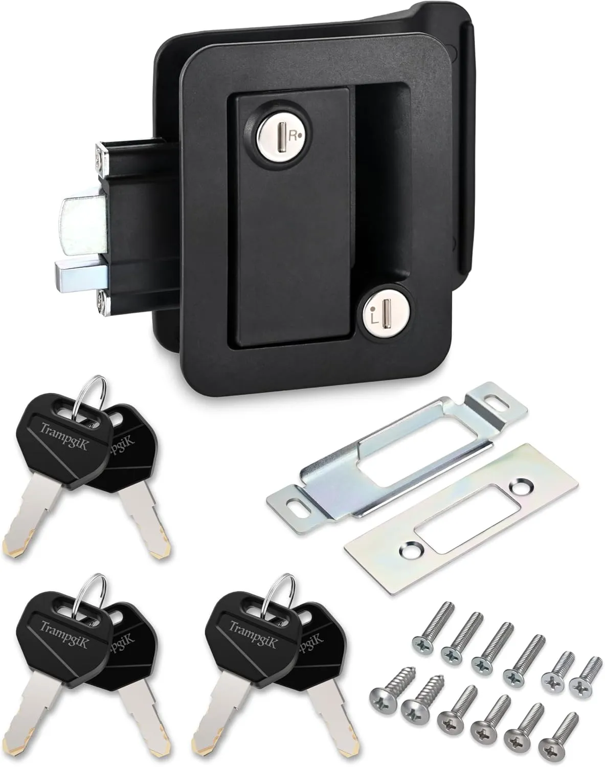 Engineering Plastic Camper Door Lock, RV Door Lock Replacement, Fit 3.65" x 2.95" Hole, for Motorhome,RV Camper,Entrance Front Door, 1 Lock 6 Key Aliked