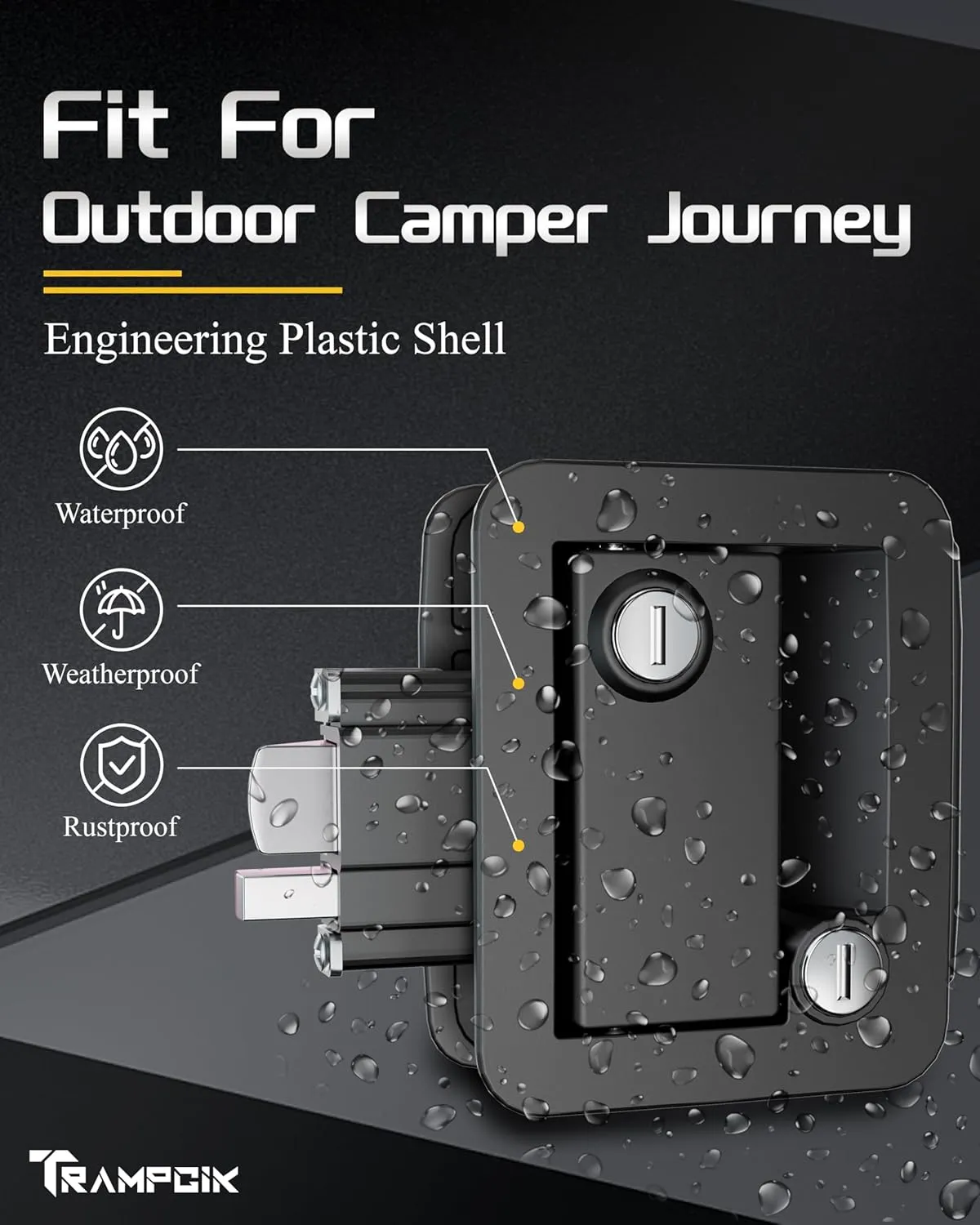 Engineering Plastic Camper Door Lock, RV Door Lock Replacement, Fit 3.65" x 2.95" Hole, for Motorhome,RV Camper,Entrance Front Door, 1 Lock 6 Key Aliked