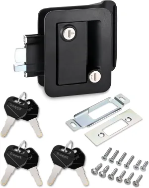 Engineering Plastic Camper Door Lock, RV Door Lock Replacement, Fit 3.65" x 2.95" Hole, for Motorhome,RV Camper,Entrance Front Door, 1 Lock 6 Key Aliked