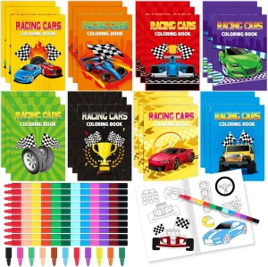Epakh 24 Set Racing Cars Coloring Books with Colorful Crayons Race Car Favors Set Cars Activity Book Mini Color Book Pages for Racecar Goodie Bag Fillers Wheels Decor Supplies (Car)