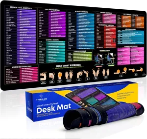 Excel Cheat Sheet Desk Pad, 35"x15.7", Waterproof Extra Large Excel Shortcut Mat with Stitched Edges, Anti-Slip Excel Mouse Pad for Office Desk, MS Excel/Word/Powerpoint & Windows Shortcuts