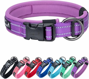 EXCELLENT ELITE SPANKER Reflective Dog Collar Classic Soft Padded Breathable Nylon Adjustable Pet Collar with Quick Release Buckle for Boy Girl Male Female Small Medium Large Dogs Training(Purple-L)