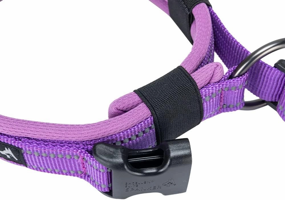 EXCELLENT ELITE SPANKER Reflective Dog Collar Classic Soft Padded Breathable Nylon Adjustable Pet Collar with Quick Release Buckle for Boy Girl Male Female Small Medium Large Dogs Training(Purple-L)