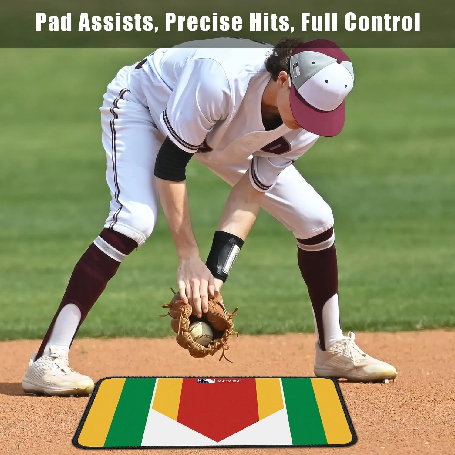 Extended Baseball Home Plate Mat with Color Highlights for Pitching and Hitting Practice,Rubber Home Plate Mat for Training