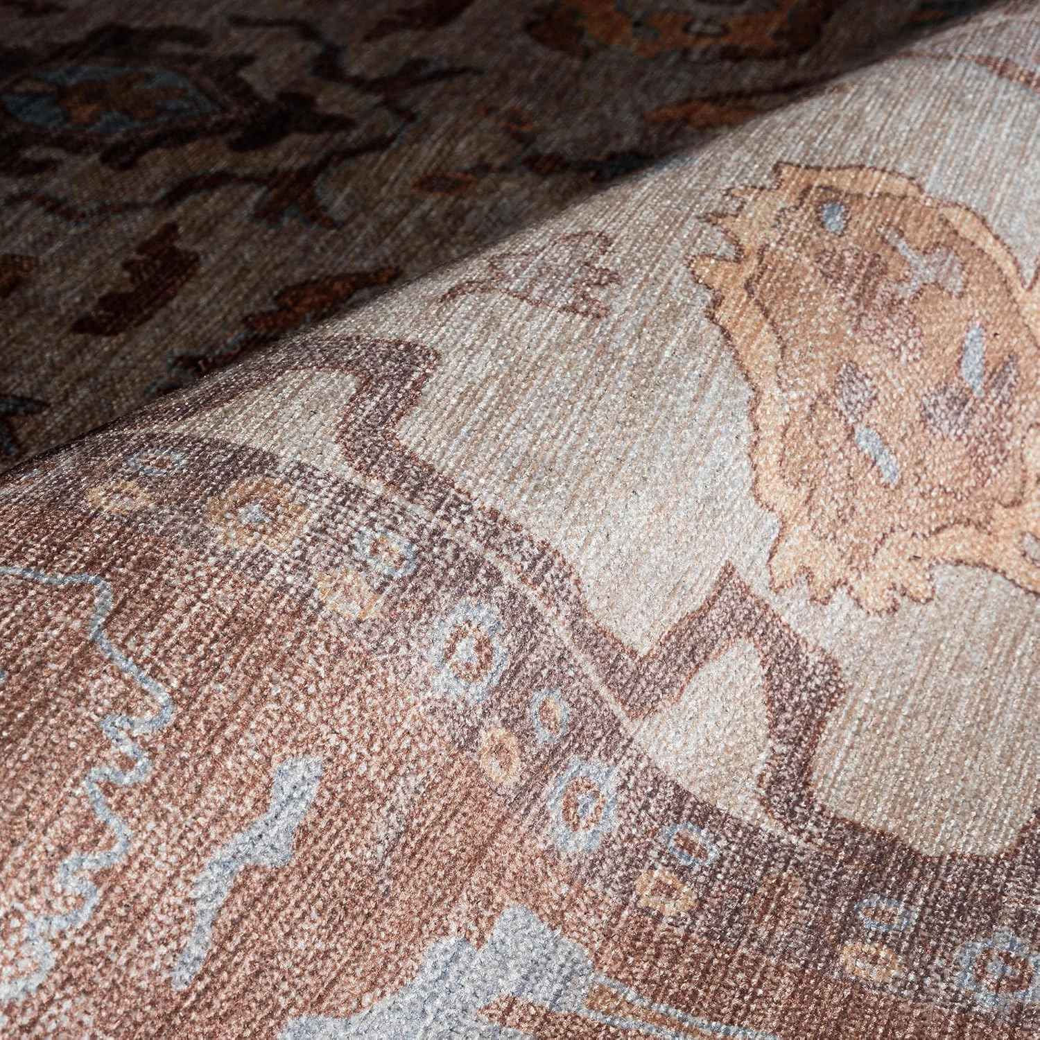 Fame Rugs Modern Oushak Rug 9x12, Vintage Turkish Brown Oriental Antique Inspired Washable Foldable Area Rugs, Luxury Living Room Bedroom (383BB, 9' x 12)