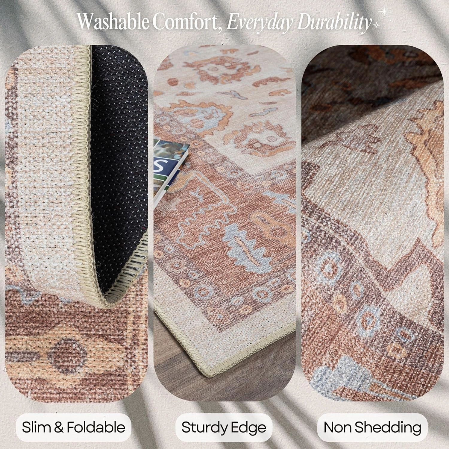 Fame Rugs Modern Oushak Rug 9x12, Vintage Turkish Brown Oriental Antique Inspired Washable Foldable Area Rugs, Luxury Living Room Bedroom (383BB, 9' x 12)