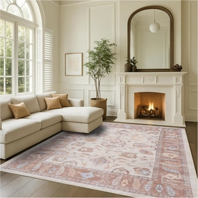 Fame Rugs Modern Oushak Rug 9x12, Vintage Turkish Brown Oriental Antique Inspired Washable Foldable Area Rugs, Luxury Living Room Bedroom (383BB, 9' x 12)