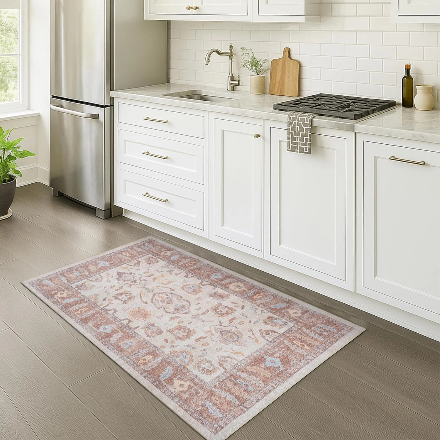 Fame Rugs Modern Oushak Rug 9x12, Vintage Turkish Brown Oriental Antique Inspired Washable Foldable Area Rugs, Luxury Living Room Bedroom (383BB, 9' x 12)