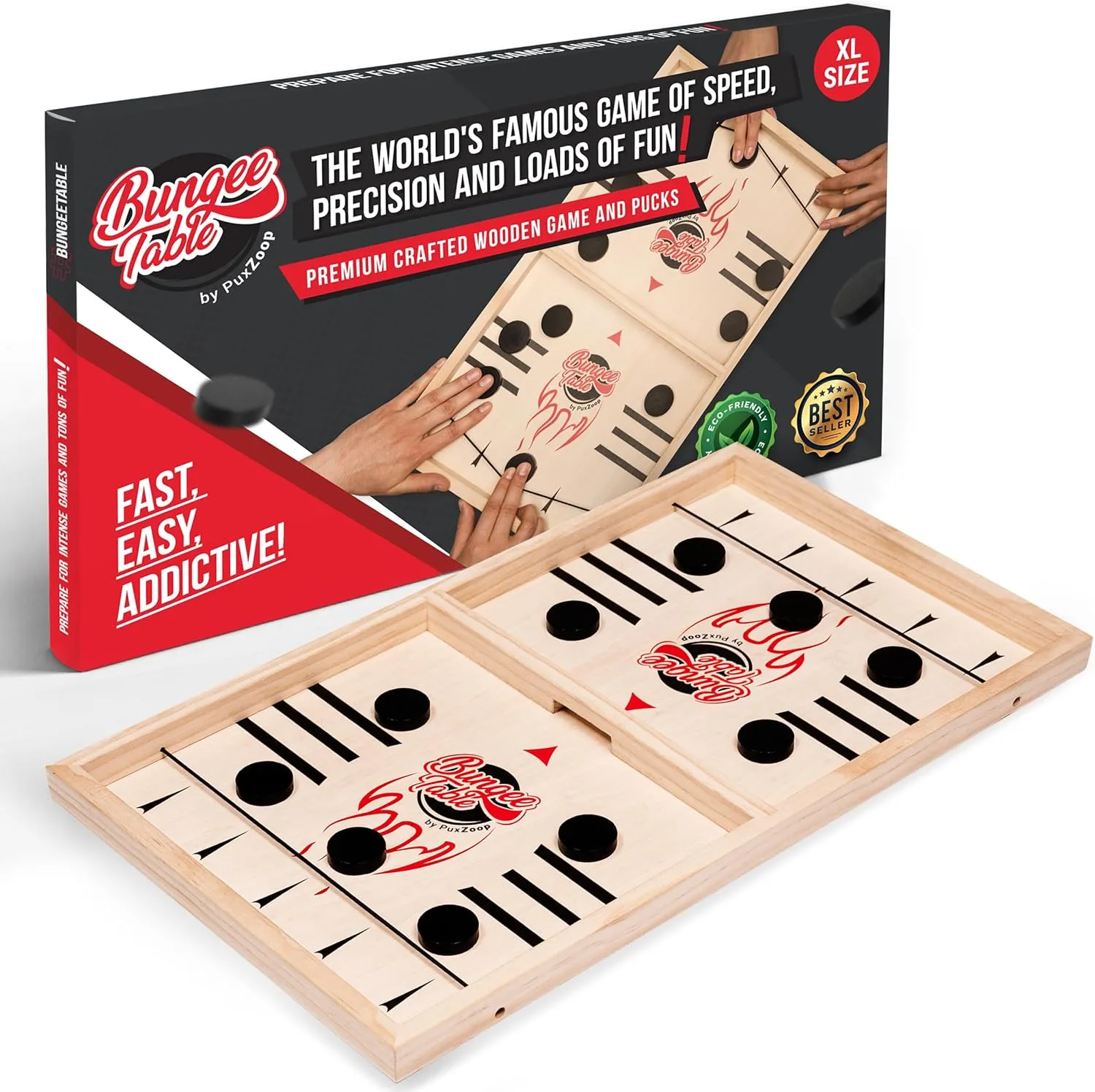 Fast Sling Puck Game - Test Your Speed and Accuracy with This Fast-Paced Wooden Air Hockey Board Game - Guaranteed Fun for Family Night or Friends Party