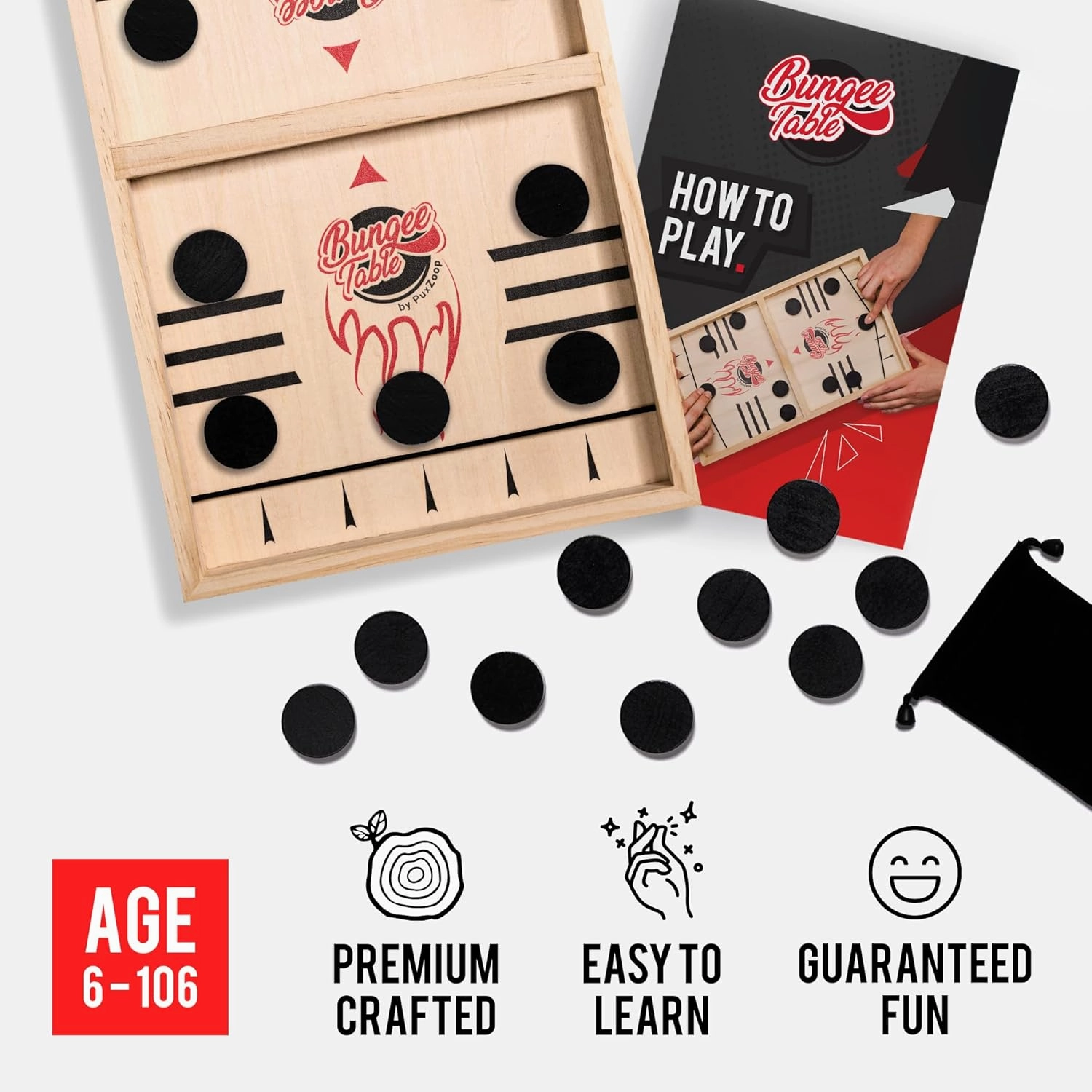 Fast Sling Puck Game - Test Your Speed and Accuracy with This Fast-Paced Wooden Air Hockey Board Game - Guaranteed Fun for Family Night or Friends Party