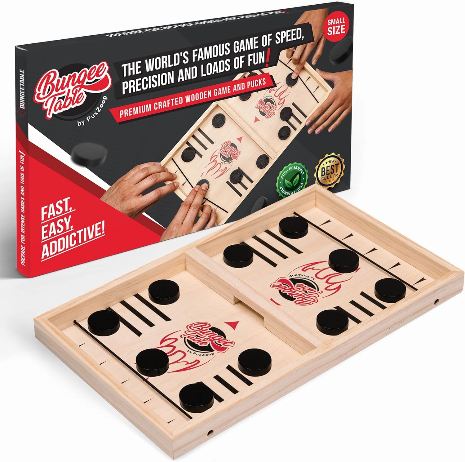 Fast Sling Puck Game - Test Your Speed and Accuracy with This Fast-Paced Wooden Air Hockey Board Game - Guaranteed Fun for Family Night or Friends Party