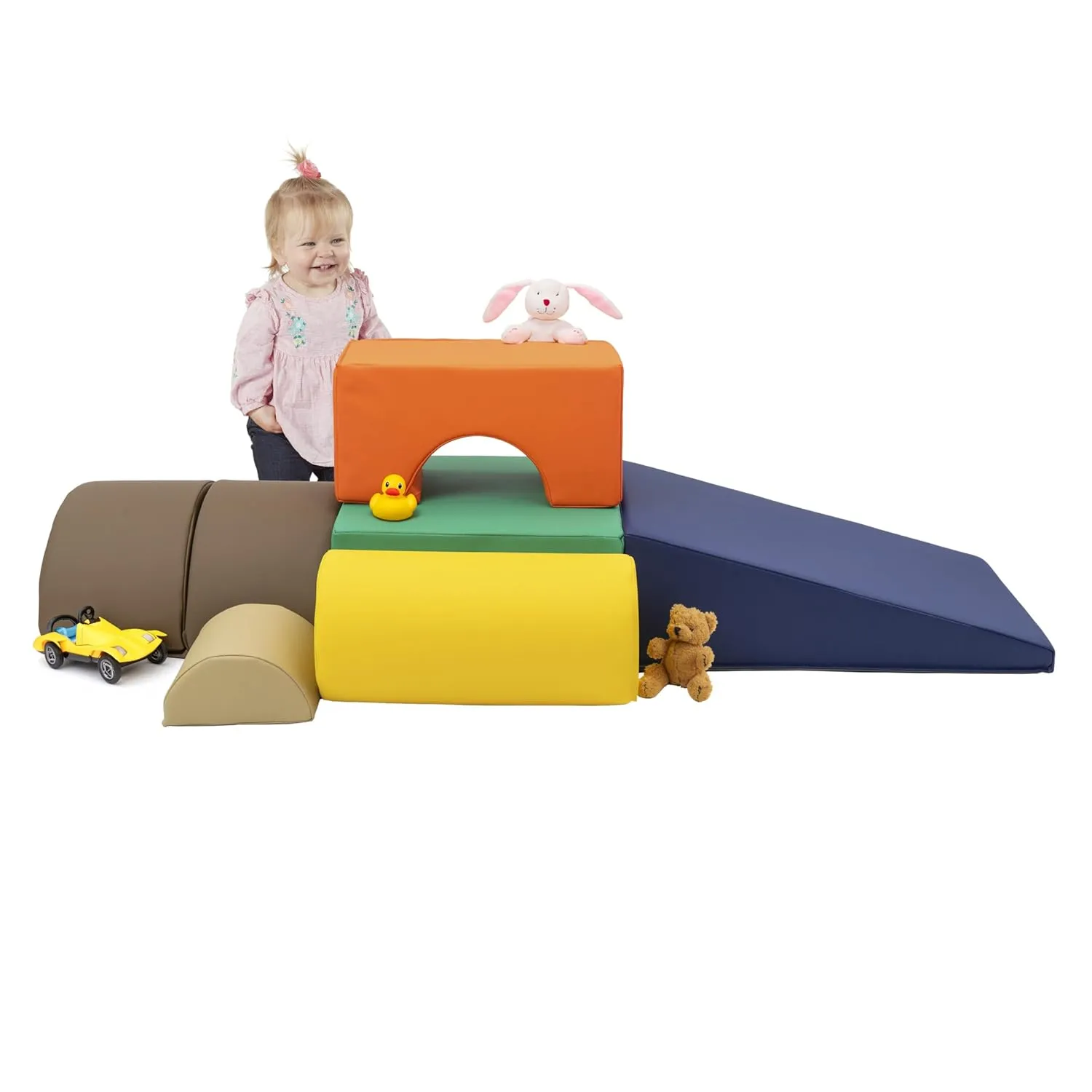 FDP SoftScape Playtime and Climb Multipurpose Playset for Infants, Toddlers 10m-2yrs; For Crawlers and Little Builders, Learn Gross Motor Skills at Home or Daycare (6-Piece)- Navy/Orange 12364-NVOR