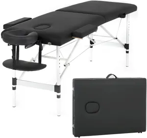 FDW Massage Table Portable Massage Bed Spa Bed 73 Inch Aluminium Lash Bed with Non-Woven Bag Face Cradle Carry Case Height Adjustable 2 Fold Portable Facial Salon Tattoo Bed (Black)