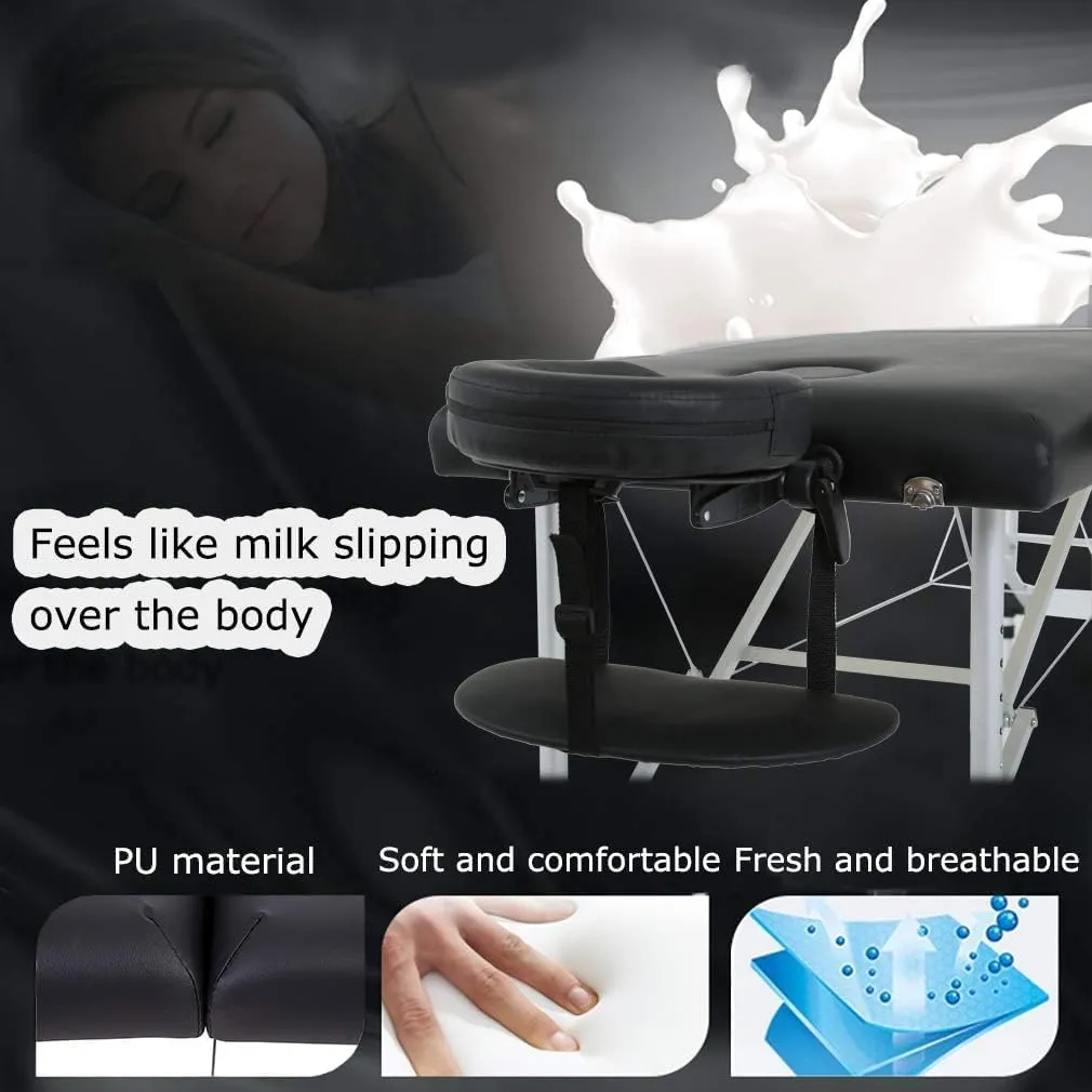 FDW Massage Table Portable Massage Bed Spa Bed 73 Inch Aluminium Lash Bed with Non-Woven Bag Face Cradle Carry Case Height Adjustable 2 Fold Portable Facial Salon Tattoo Bed (Black)