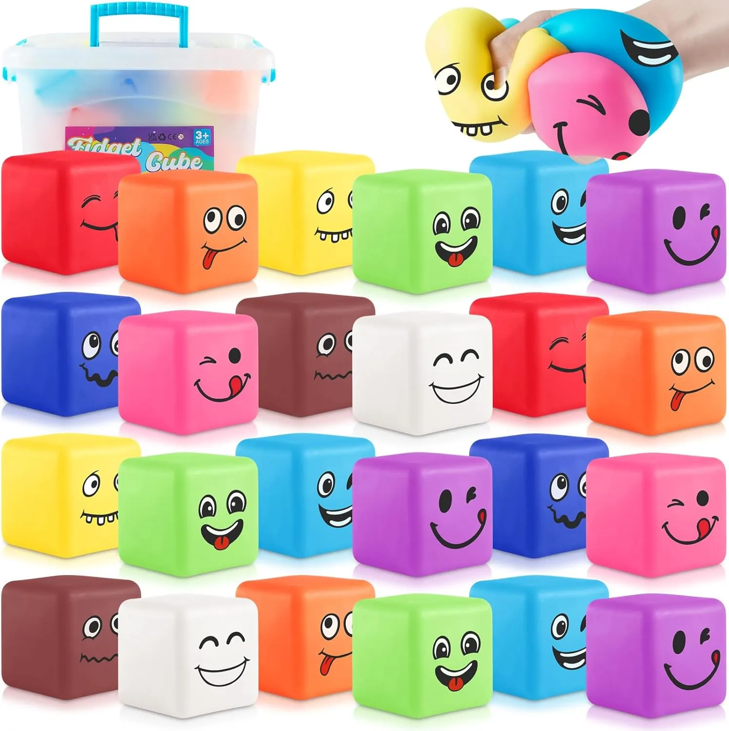 Fidget Toys Mini Stress Cube, 24Pcs Emotion Stress Balls Bulk for Kids and Adult, Slow Rising Stress Ice Cube, Dough Balls Soft Fidget Squishy Toys for Anxiety Relief, Square Ball