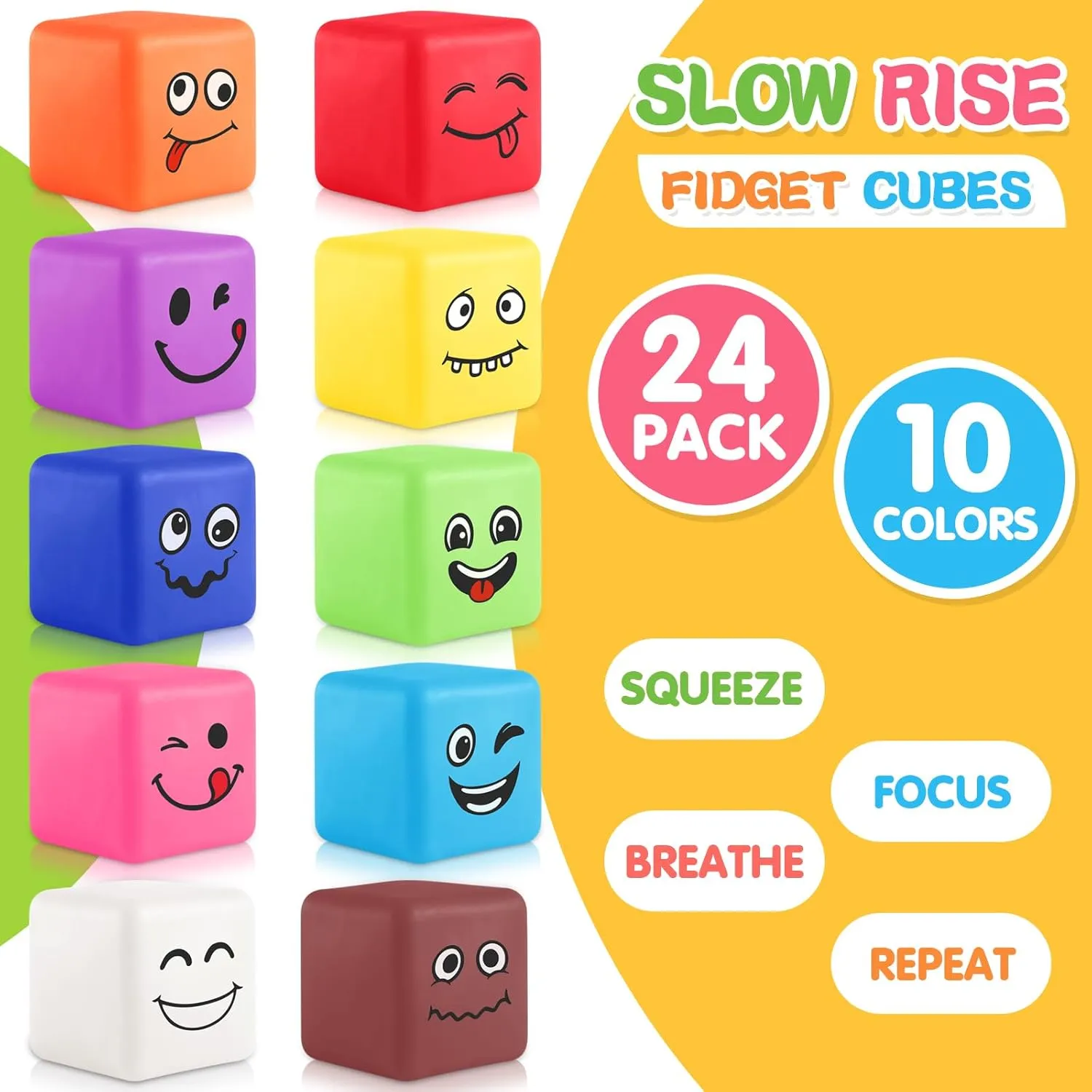 Fidget Toys Mini Stress Cube, 24Pcs Emotion Stress Balls Bulk for Kids and Adult, Slow Rising Stress Ice Cube, Dough Balls Soft Fidget Squishy Toys for Anxiety Relief, Square Ball