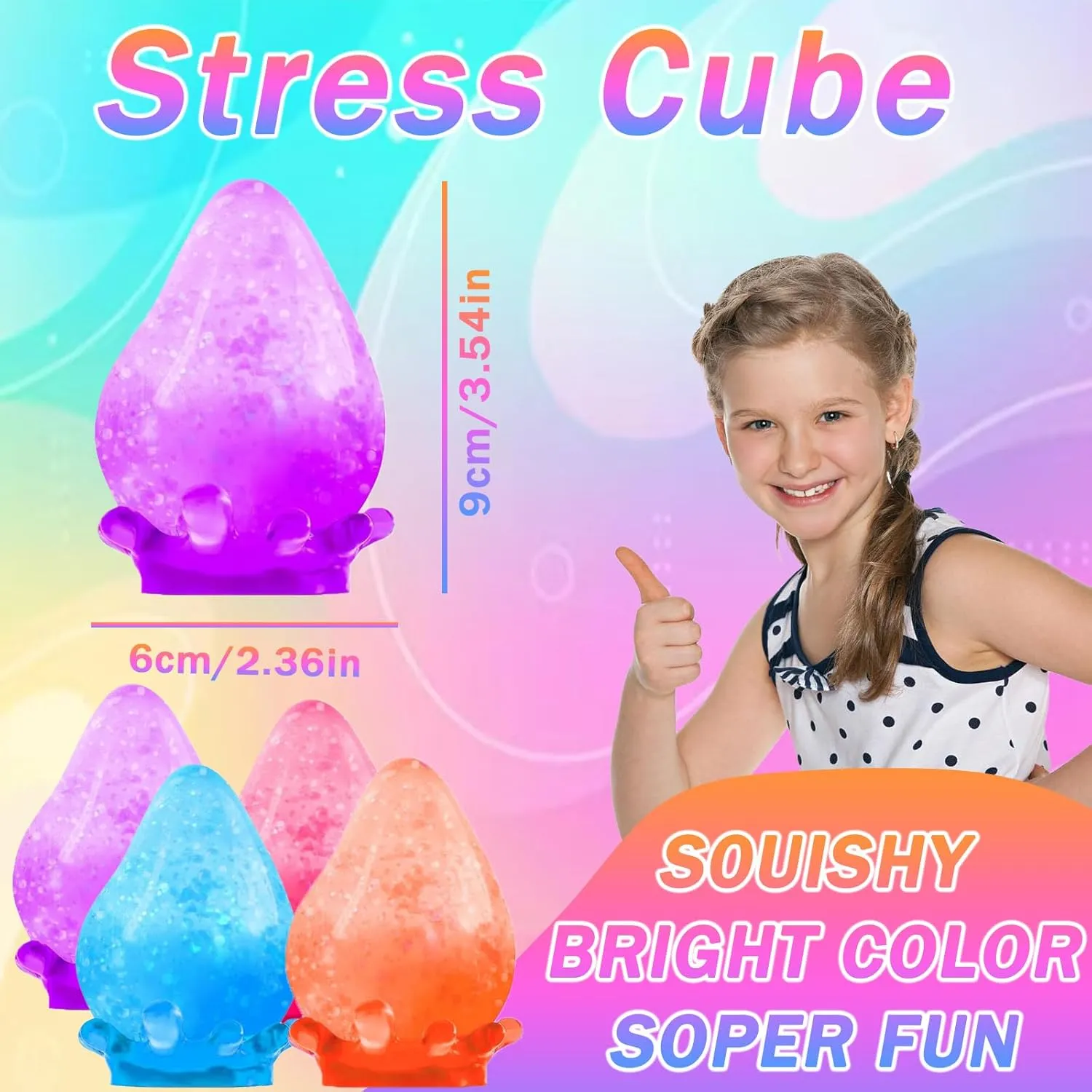 Fidget Toys Stress Cube, Slow Rising Ice Cube Squishy Toys, Sensory Fidget Toys for Anxiety Relief, Sensory Squishy Toys for Kids with Autism, Calming Toys (4pack)