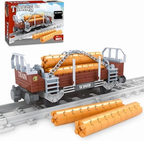 Finger Rock City Freight Train Car Building Toy Set, Classic Wooden Carriage Cargo Model, 150 Pcs MOC Construction Toys for Train Lovers, STEM Gifts for Boys & Girls 6-8 