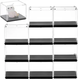 FINGERINSPIRE 12 PCS Minifigures Display Case, 2.4 x 2 x 1.9 Inch Clear Acrylic Box with Black Base, Stackable Storage for Action Figures Perfect for Collectibles & Gifts