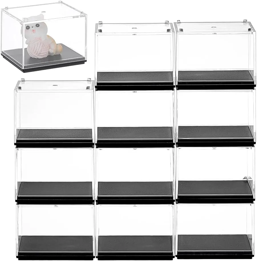 FINGERINSPIRE 12 PCS Minifigures Display Case, 2.4 x 2 x 1.9 Inch Clear Acrylic Box with Black Base, Stackable Storage for Action Figures Perfect for Collectibles & Gifts