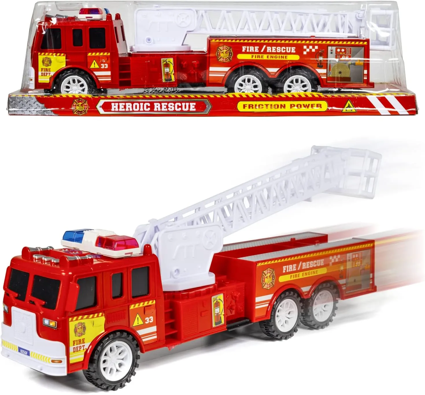 Fire Truck Firefighter Rescue Toy Pull Back Cars, Red, Boys Ages 3 
