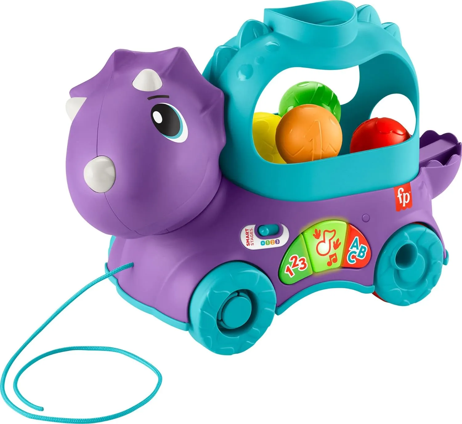 Fisher-Price Toddler Learning Toy Poppin’ Triceratops Dinosaur Pull-Along Ball Popper with Smart Stages for Ages 1  Years
