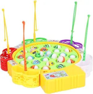 Fishing Game Play Set Smooth and No Burr, Fishing Skills Practice for Kids 24 Fish 5 Poles Rotating Game Board with Music, Ideal for Family Play