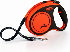 FLEXI New Classic Tape Retractable Dog Leash for Medium Dogs Upto 77 lbs. –16 ft., Orange/Black |Tangle Free Pet Walking Leash with One-Handed Brake, Pause, Lock |German Quality Product