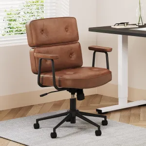 FLEXISPOT Home Office Desk Chair, 23.4 * 20.1in Wide Comfy Office Chairs，Vanity Chair with Back/Soft Armrest/300 Heavy Duty/Wheels, Makeup Chair for Vanity Desk, Leather Seat, Rustic Brown
