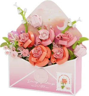 Flower Love Letter Envelope Building Blocks,599 Pieces,Flower Creative,Expressions Girls Puzzle Small Particle Building Blocks, Toys, Gifts,Romantic Whisper