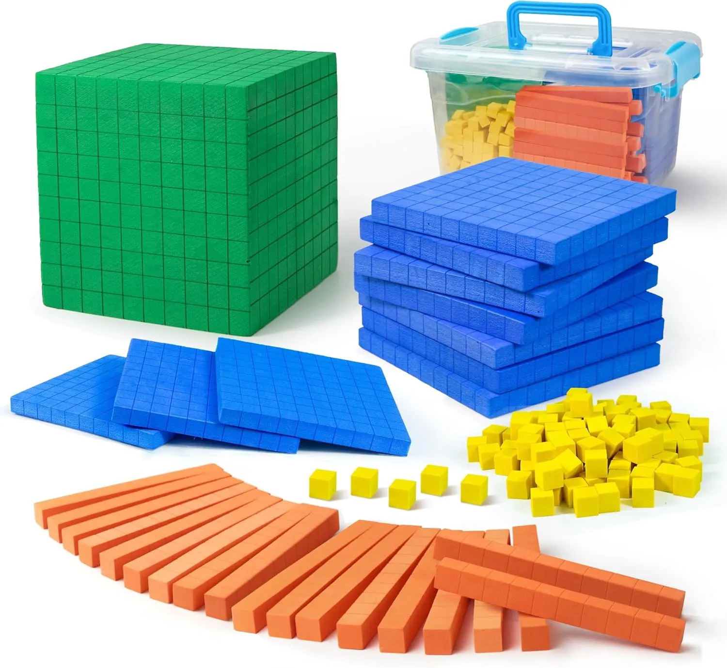 Foam Base Ten Set for Math 131 PCS Place Value Blocks,Counting Cubes for Kids Math,Base 10 Math Manipulatives for Early Counting Math Toy in School Home