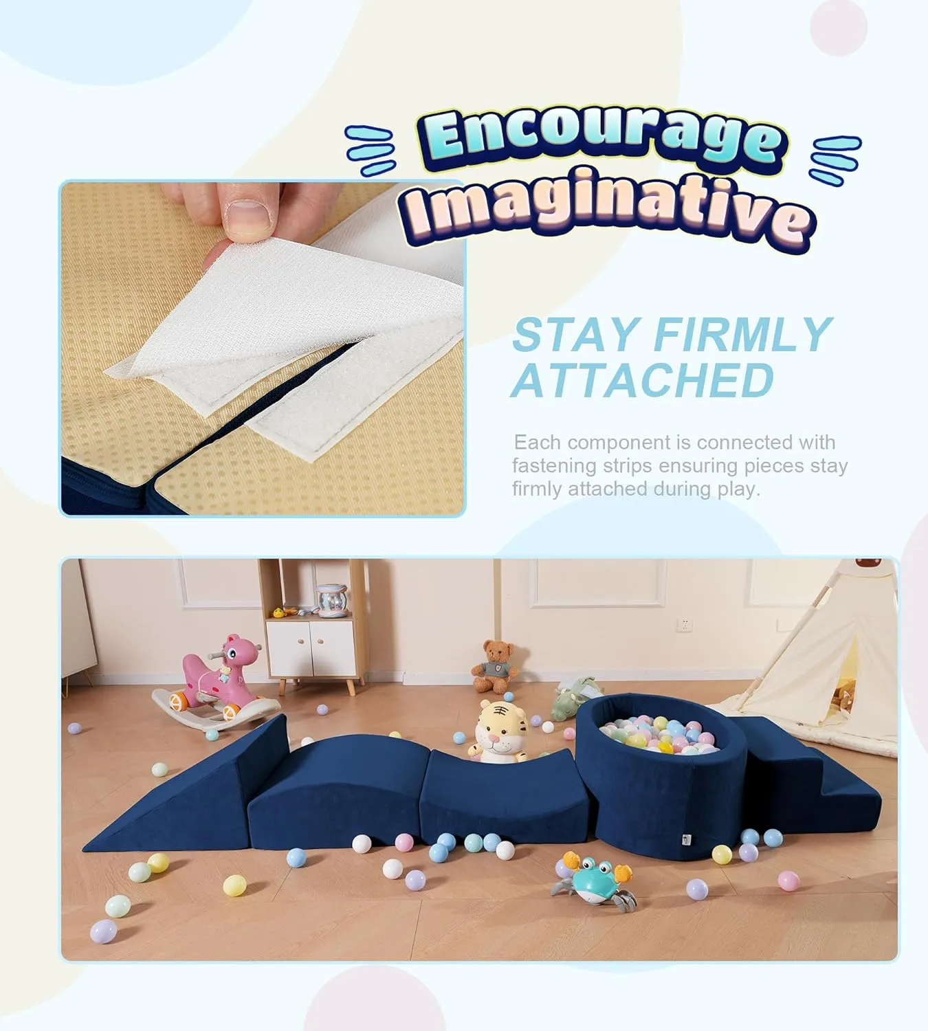 Foam Climbing Blocks with Ball Pit Designed for Toddlers Aged 1-3 -Great for Indoor Crawling, Inside Foam Playground Set for Little Ones to Active Playing -(Balls NOT Included) Navy