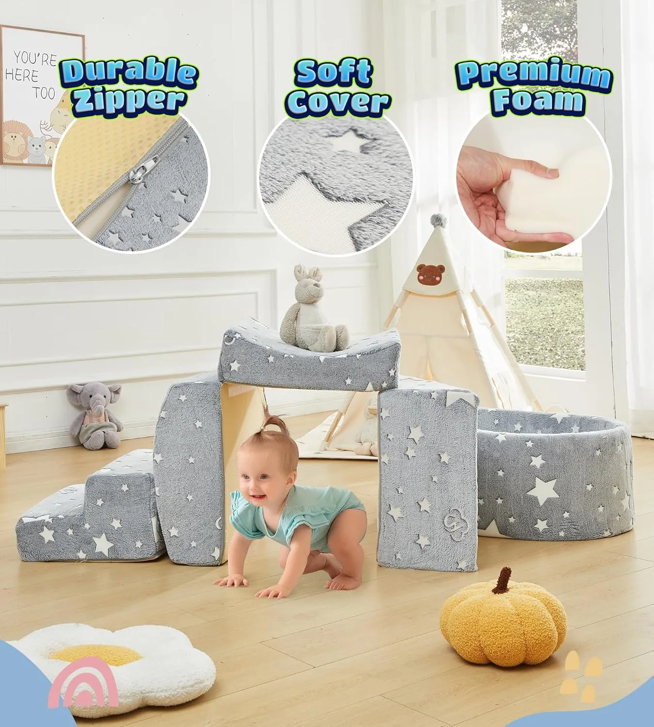 Foam Climbing Blocks with Ball Pit Designed for Toddlers Aged 1-3 -Great for Indoor Crawling, Inside Foam Playground Set for Little Ones to Active Playing -(Balls NOT Included) Stars
