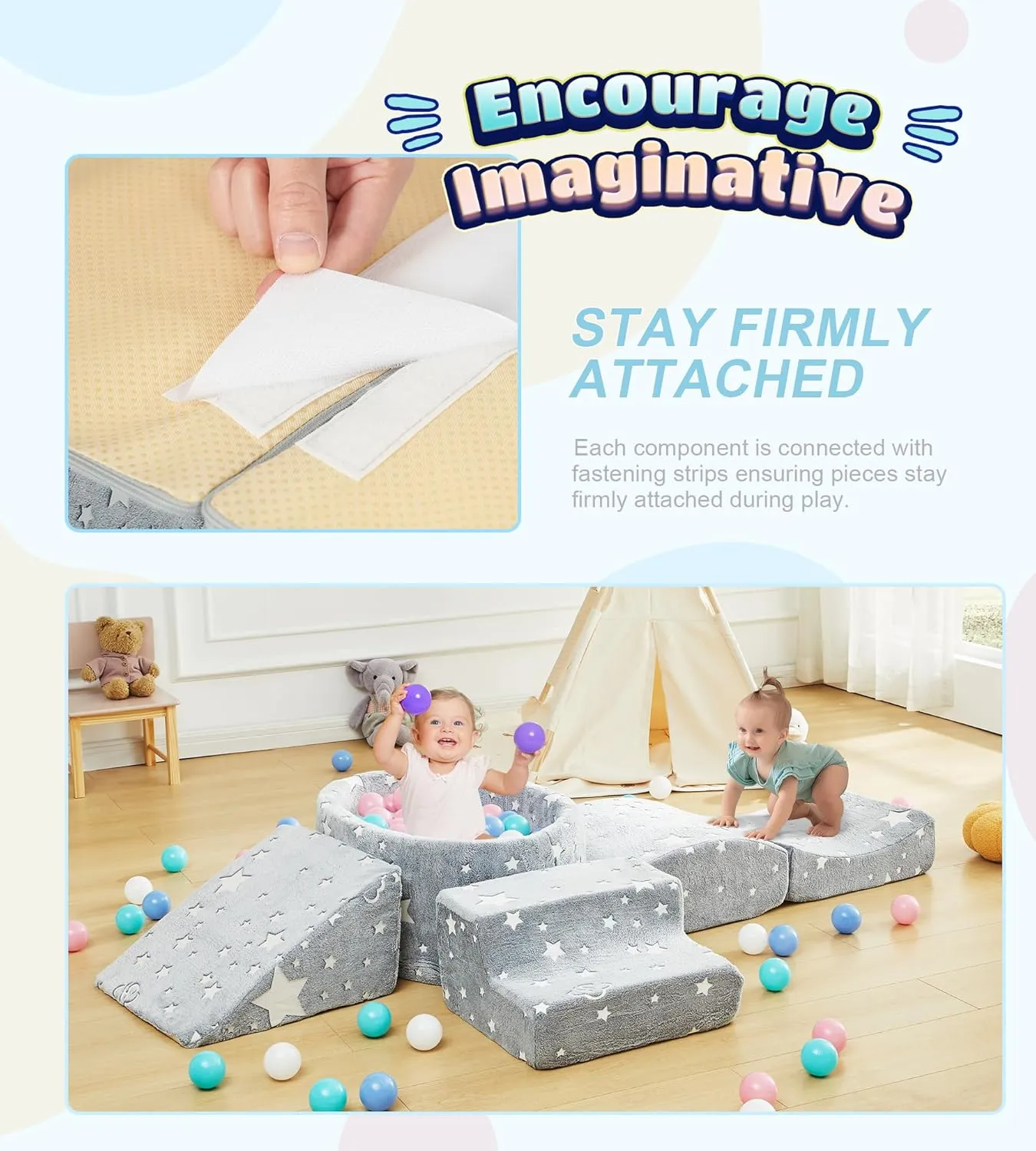 Foam Climbing Blocks with Ball Pit Designed for Toddlers Aged 1-3 -Great for Indoor Crawling, Inside Foam Playground Set for Little Ones to Active Playing -(Balls NOT Included) Stars