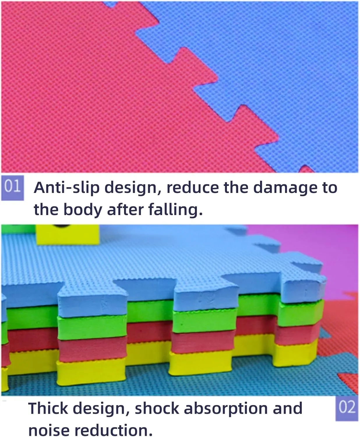 Foam Mat Non-Slip Interlocking Foam Tiles with Border, Comfortable Exercise and Play Mat 20 Tiles, Floor Work Out Mats for Home Gym，Dark Blue Yellow 60 * 60cm