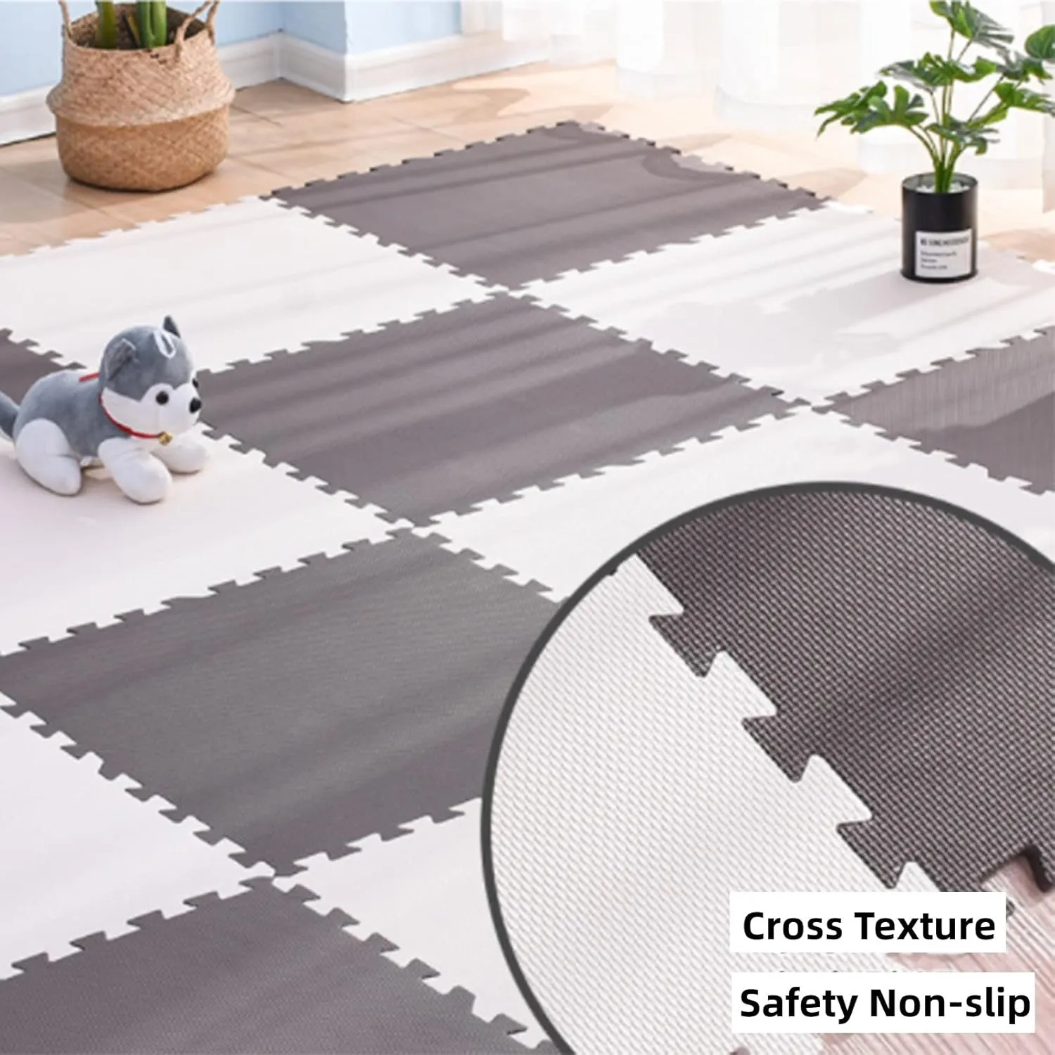 Foam Mat Non-Slip Interlocking Foam Tiles with Border, Comfortable Exercise and Play Mat 20 Tiles, Floor Work Out Mats for Home Gym，Dark Blue Yellow 60 * 60cm