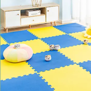 Foam Mat Non-Slip Interlocking Foam Tiles with Border, Comfortable Exercise and Play Mat 20 Tiles, Floor Work Out Mats for Home Gym，Dark Blue Yellow 60 * 60cm