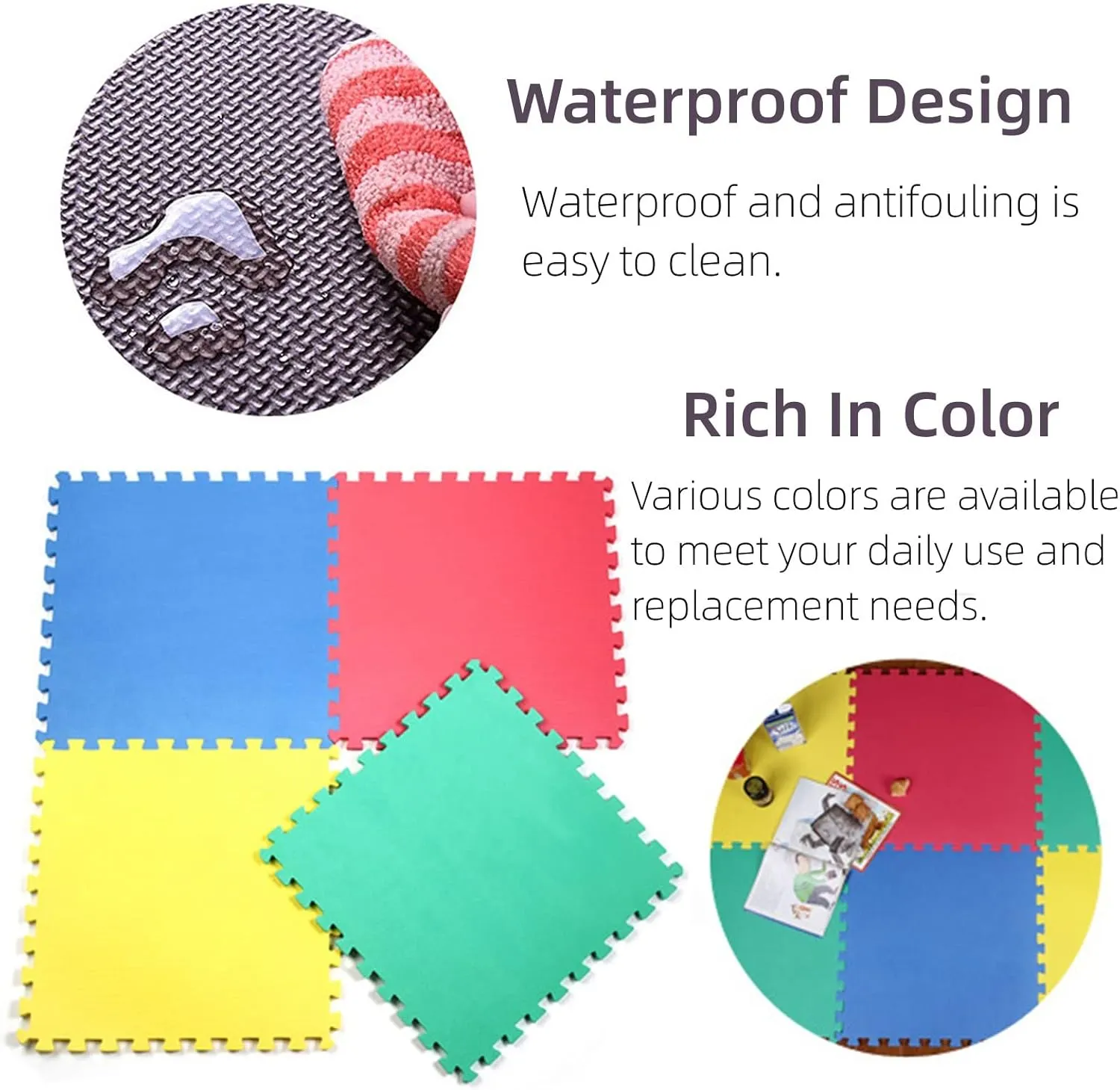 Foam Mat Non-Slip Interlocking Foam Tiles with Border, Comfortable Exercise and Play Mat 20 Tiles, Floor Work Out Mats for Home Gym，Dark Blue Yellow 60 * 60cm