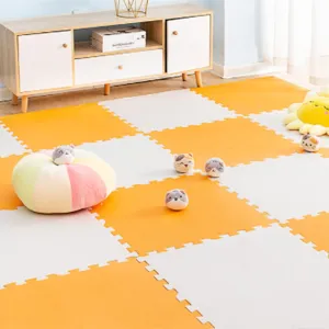 Foam Mat Non-Slip Interlocking Foam Tiles with Border, Comfortable Exercise and Play Mat 20 Tiles, Floor Work Out Mats for Home Gym，Orange Beige 30 * 30cm